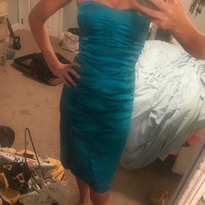 Turquoise/Caribbean Blue Strapless Cocktail Dress